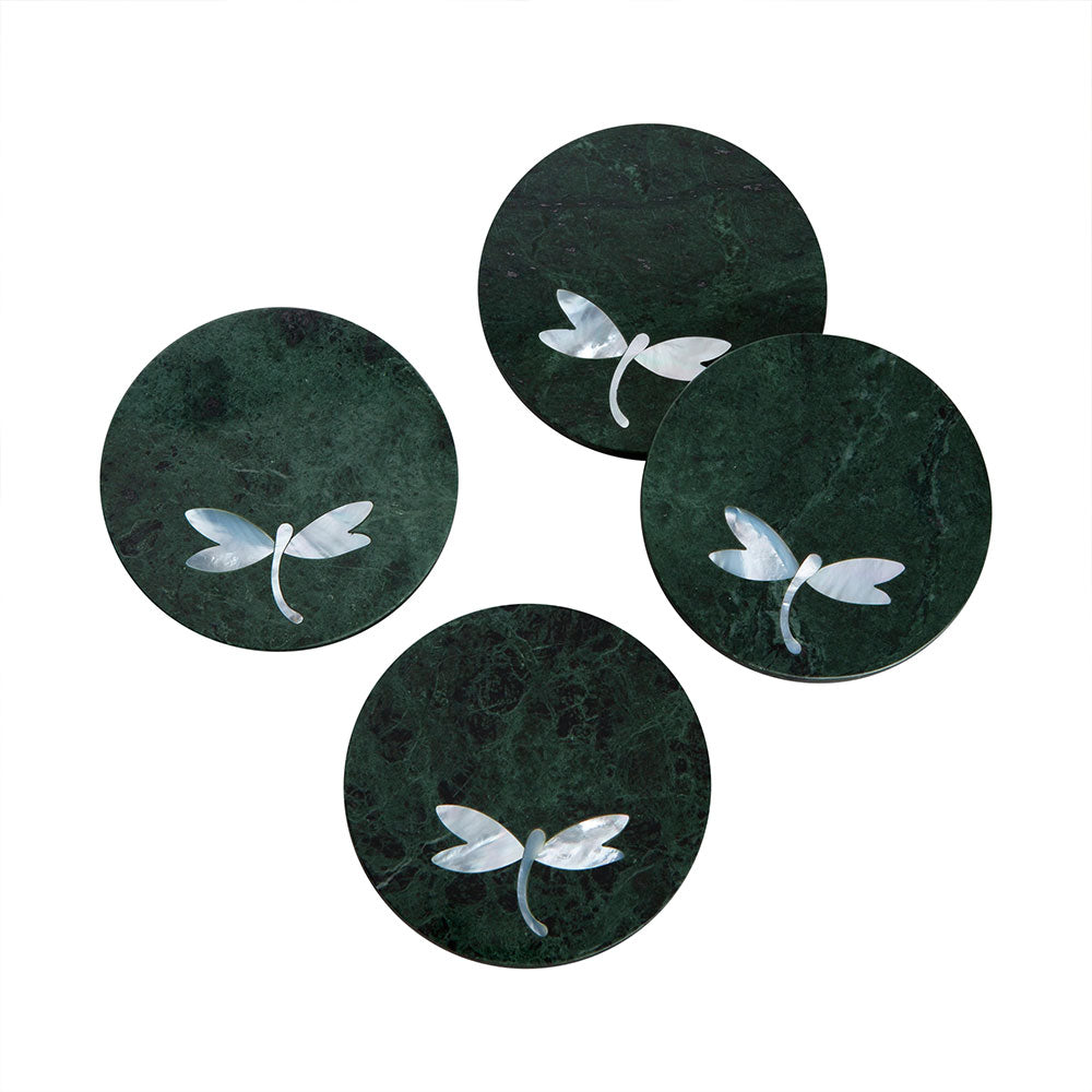 Green Marble Coasters with Mother of Pearl Inlay Set of 4