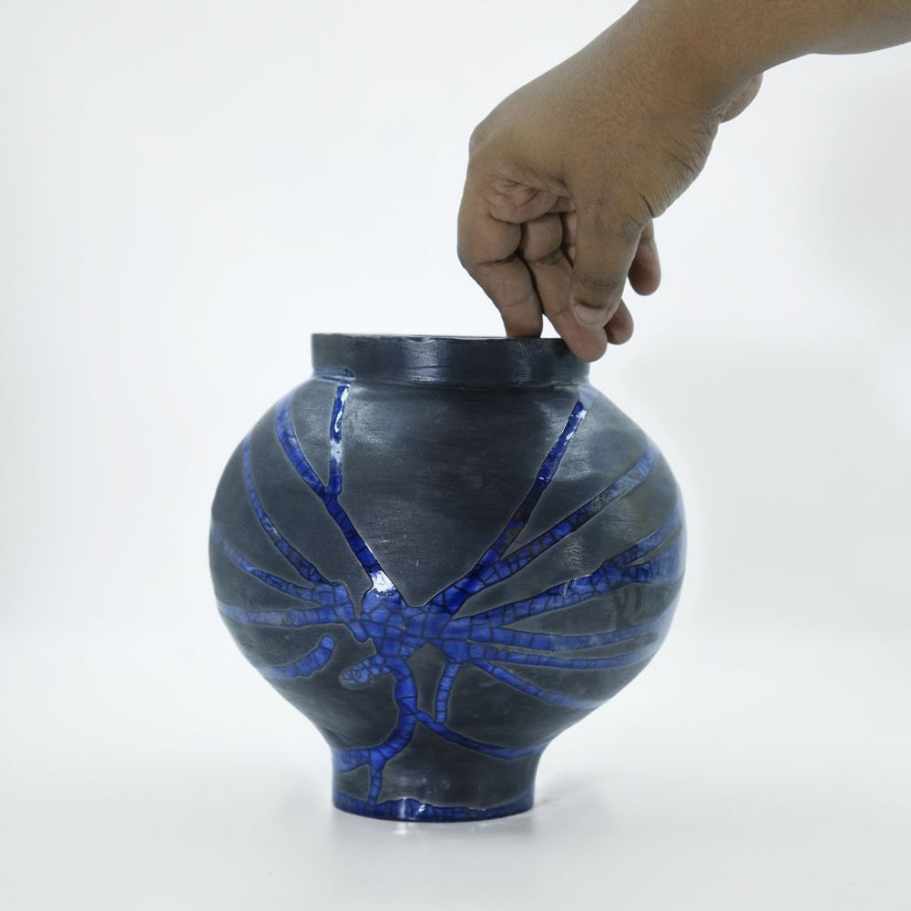 Raku Moon Jar - Blue