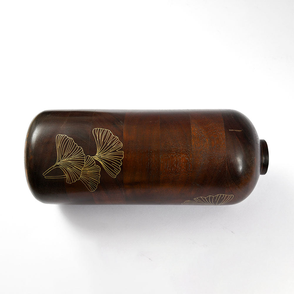 Tarkashi Biloba Vase Acacia Wood with Natural Stain and Brass Inlay