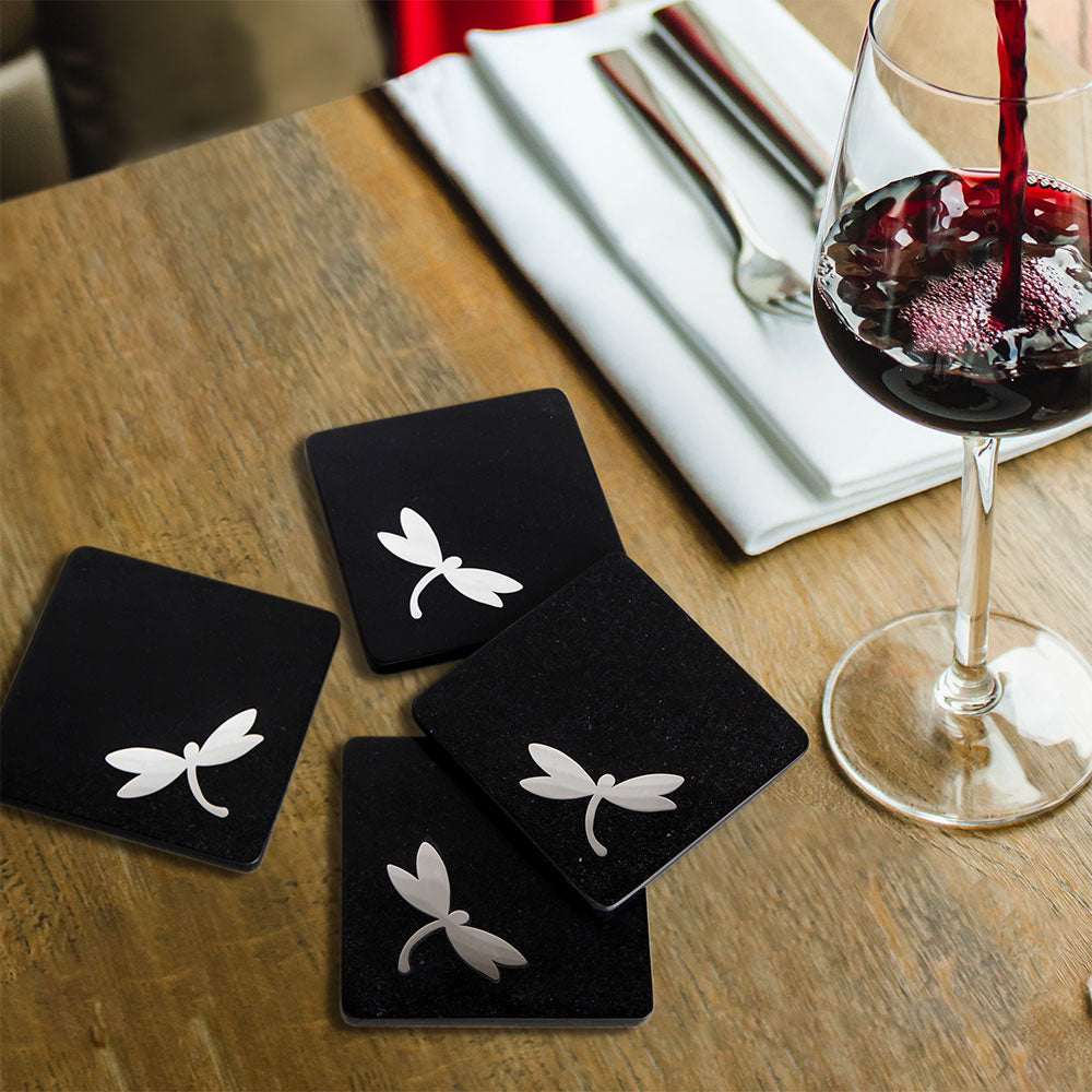 Square Coaster with Stainless Steel Inlay Set of 4