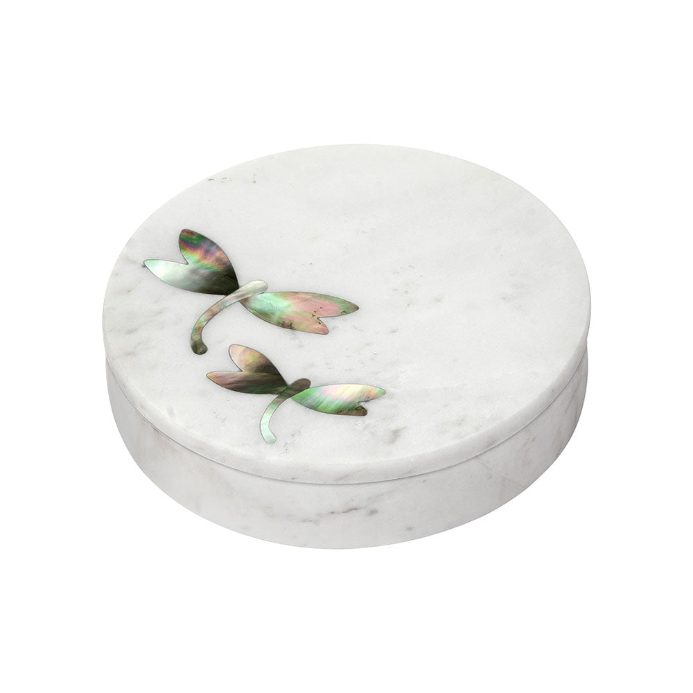 Decorative White Marble Trinket Box with Mother of Pearl Inlay